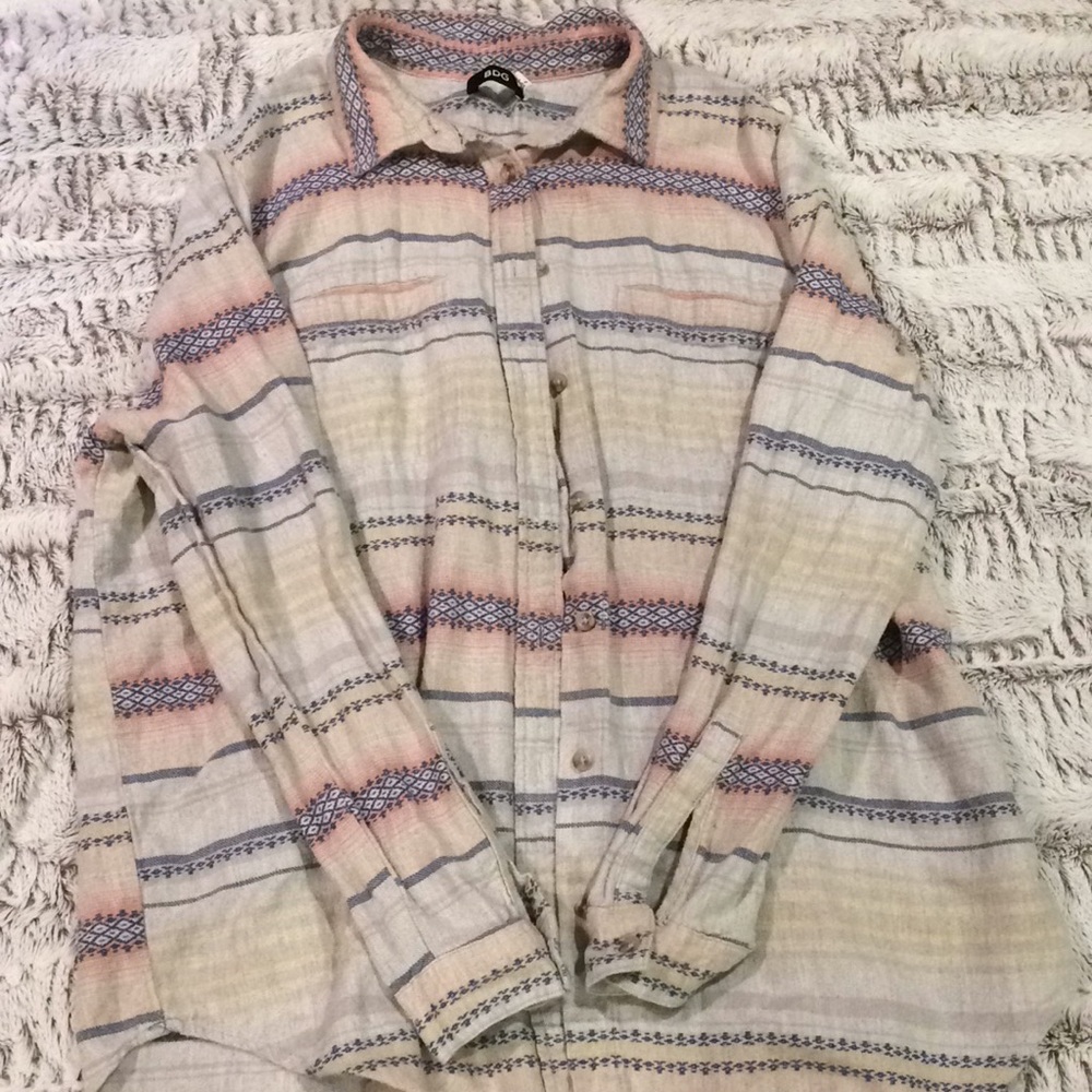 Grey, Blue, and Pink Women’s Flannel Button Down